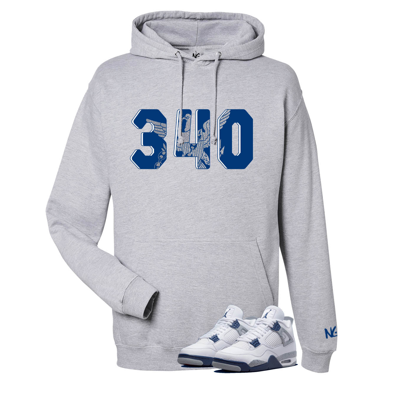 340 Midnight Navy on Sport Grey Hoodie