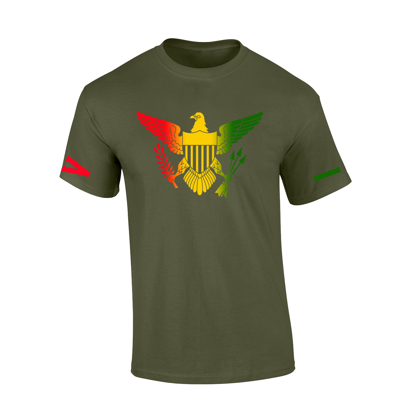 VI Crew Red Gold Green Print