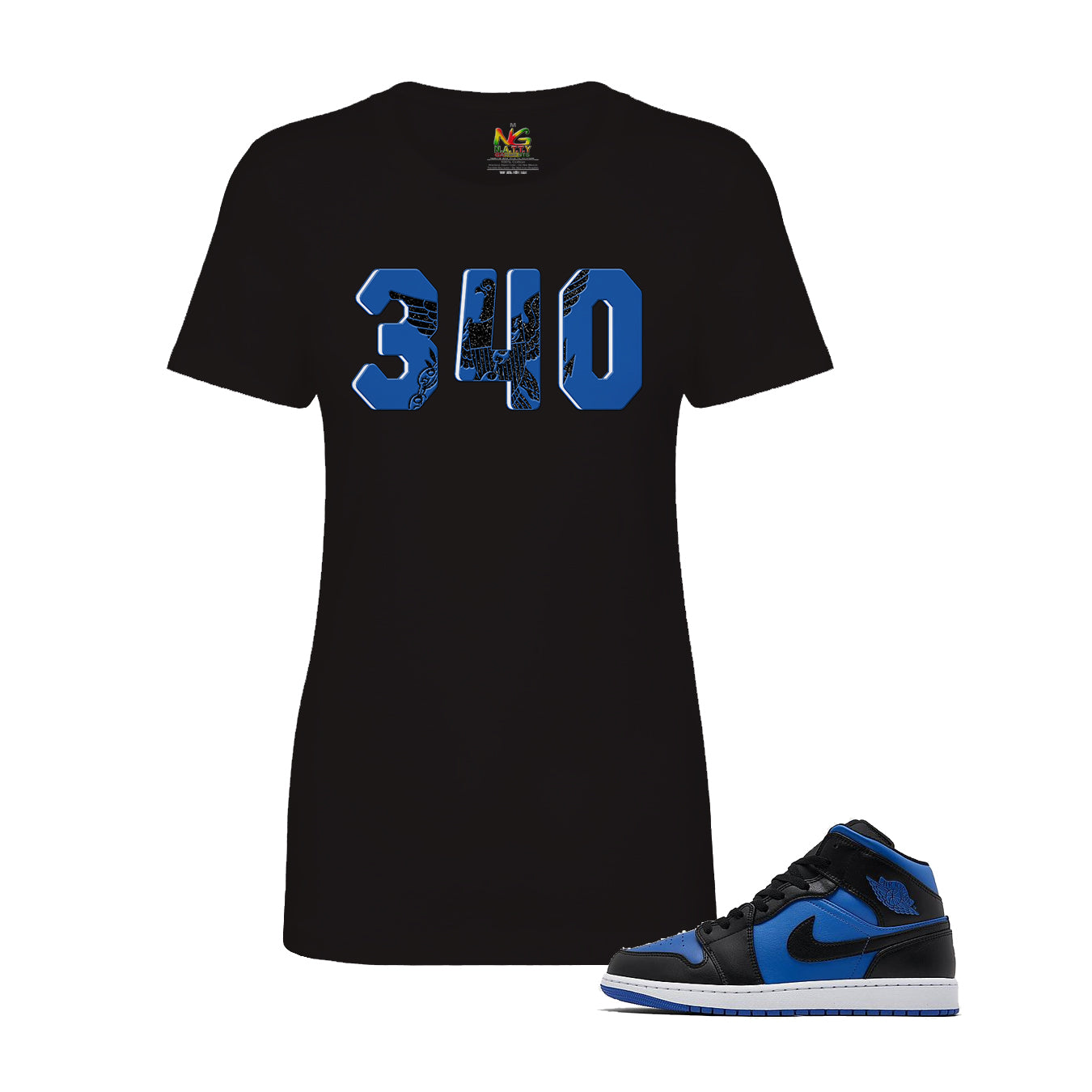 340 Area Code Black BLue Womens Fitted T