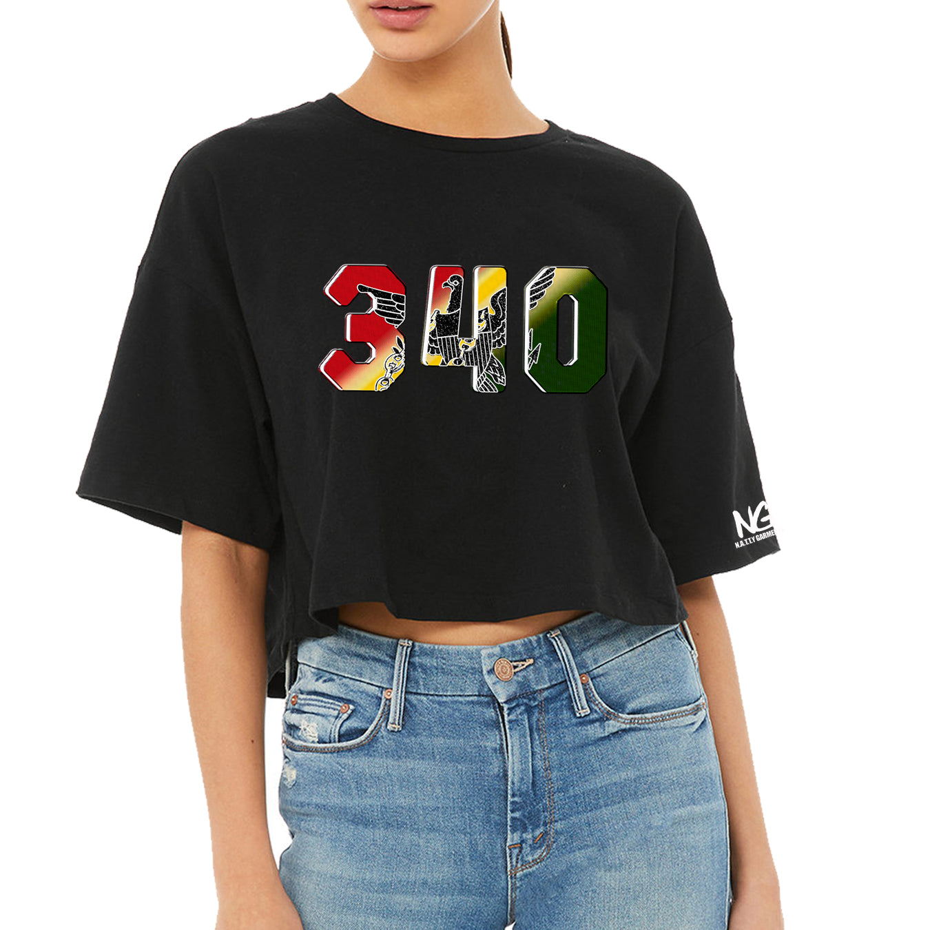 340 Cropped Top Red Gold Green